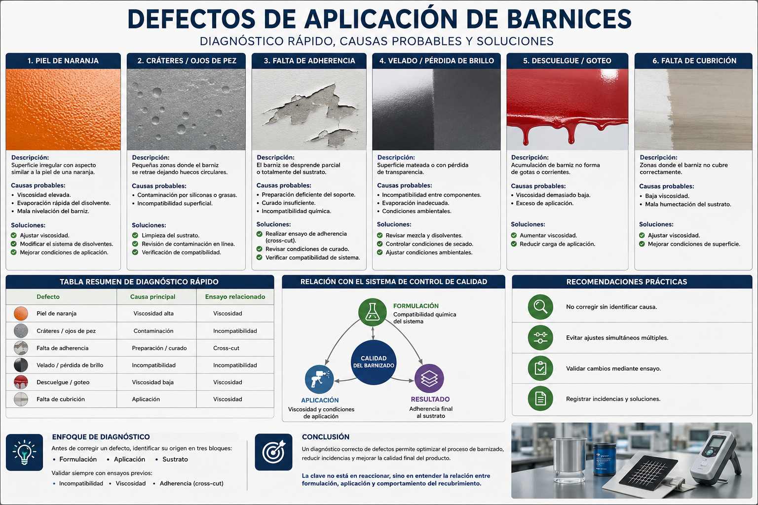 Defectos en la aplicación de barnices: causas, diagnóstico y soluciones