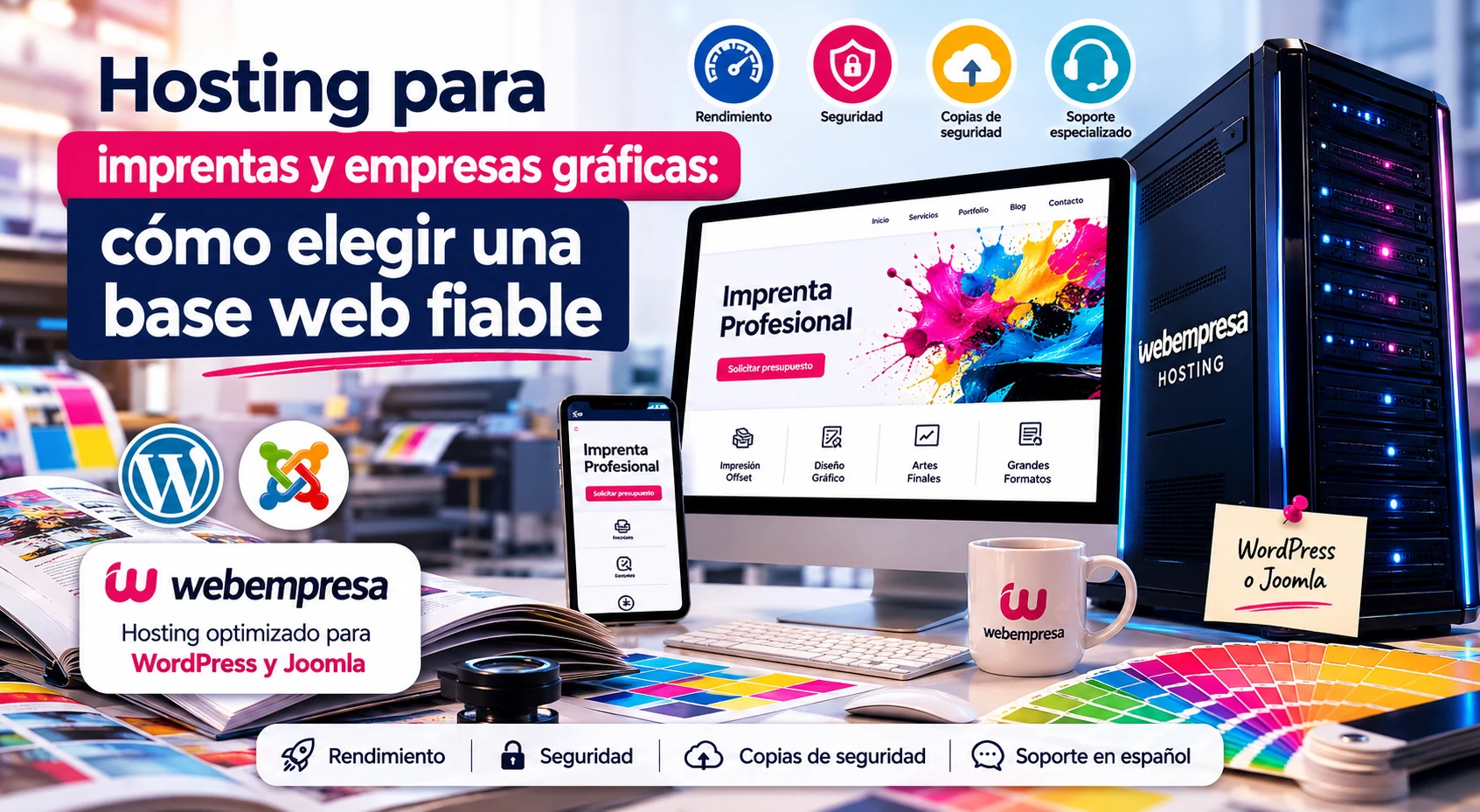 Hosting para imprentas y empresas gráficas con soporte para WordPress y Joomla