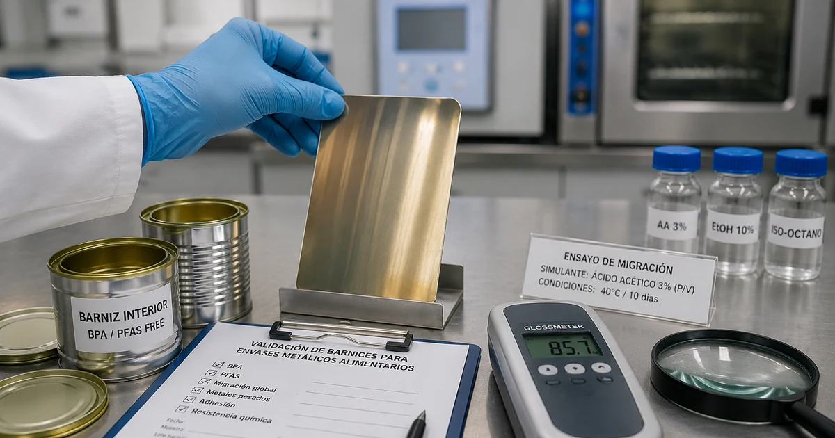 Control de barniz en una lámina metálica para envases alimentarios ante exigencias europeas sobre BPA y PFAS
