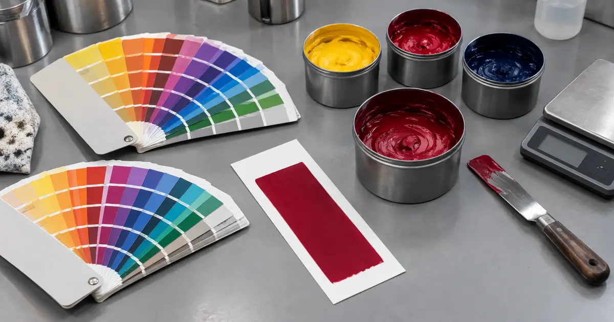 Guías de color, muestra impresa y formulación de tinta directa