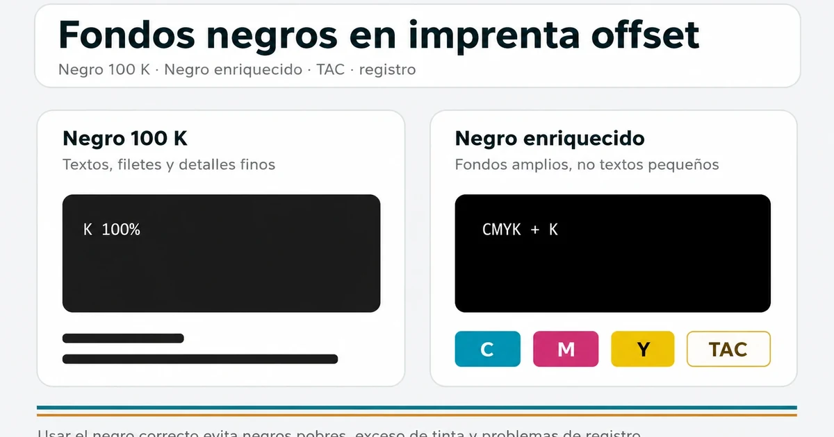 Fondos negros en imprenta offset: negro 100 K, negro enriquecido y límite de tinta