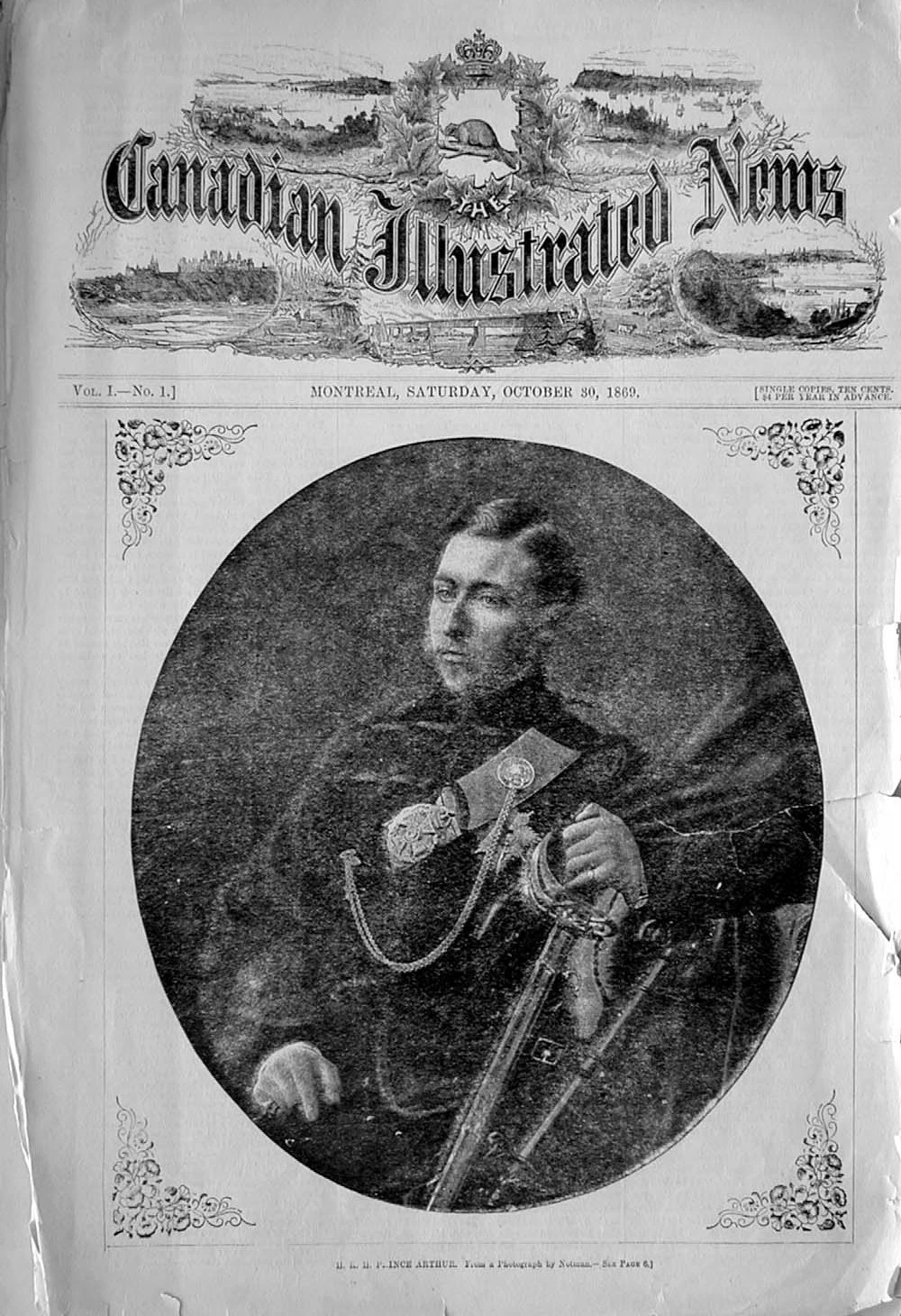Página ilustrada de 1869 con una de las primeras fotografías comerciales reproducidas mediante medio tono.