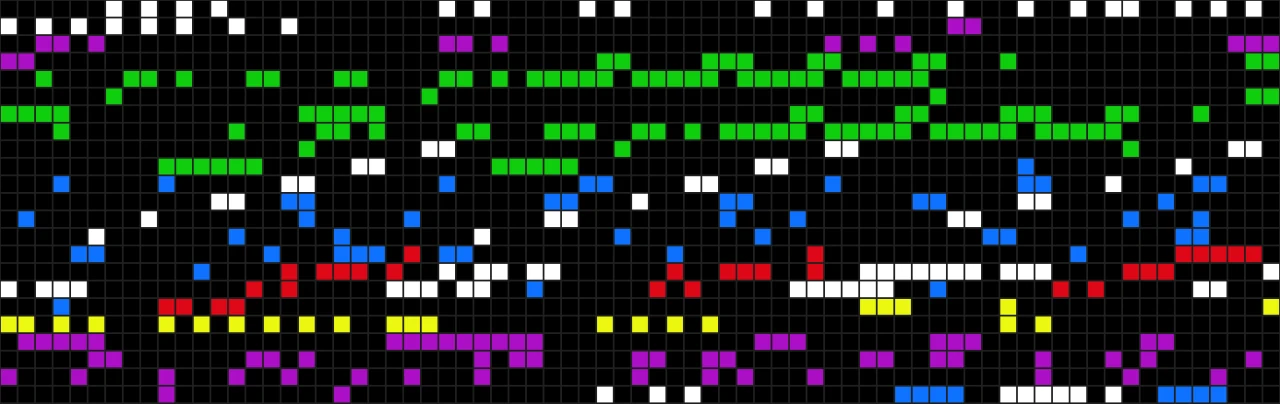 Visualización en color de la matriz de bits del mensaje de Arecibo, con información numérica, biológica, humana y astronómica.