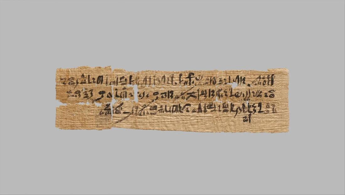 Fragmento de papiro con escritura hierática, ejemplo de soporte vegetal laminado anterior al papel.