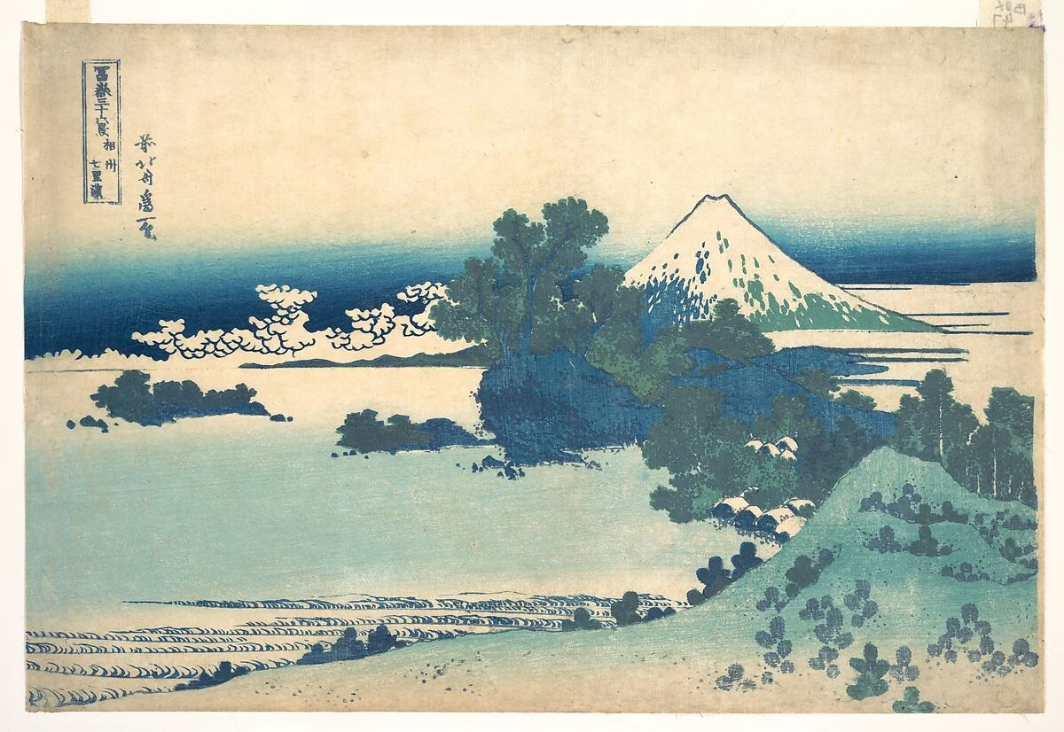 Xilografía de Hokusai con azul de Prusia