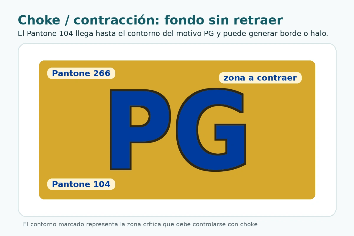 Motivo PG en Pantone 266 sobre Pantone 104 antes de aplicar contracción o choke